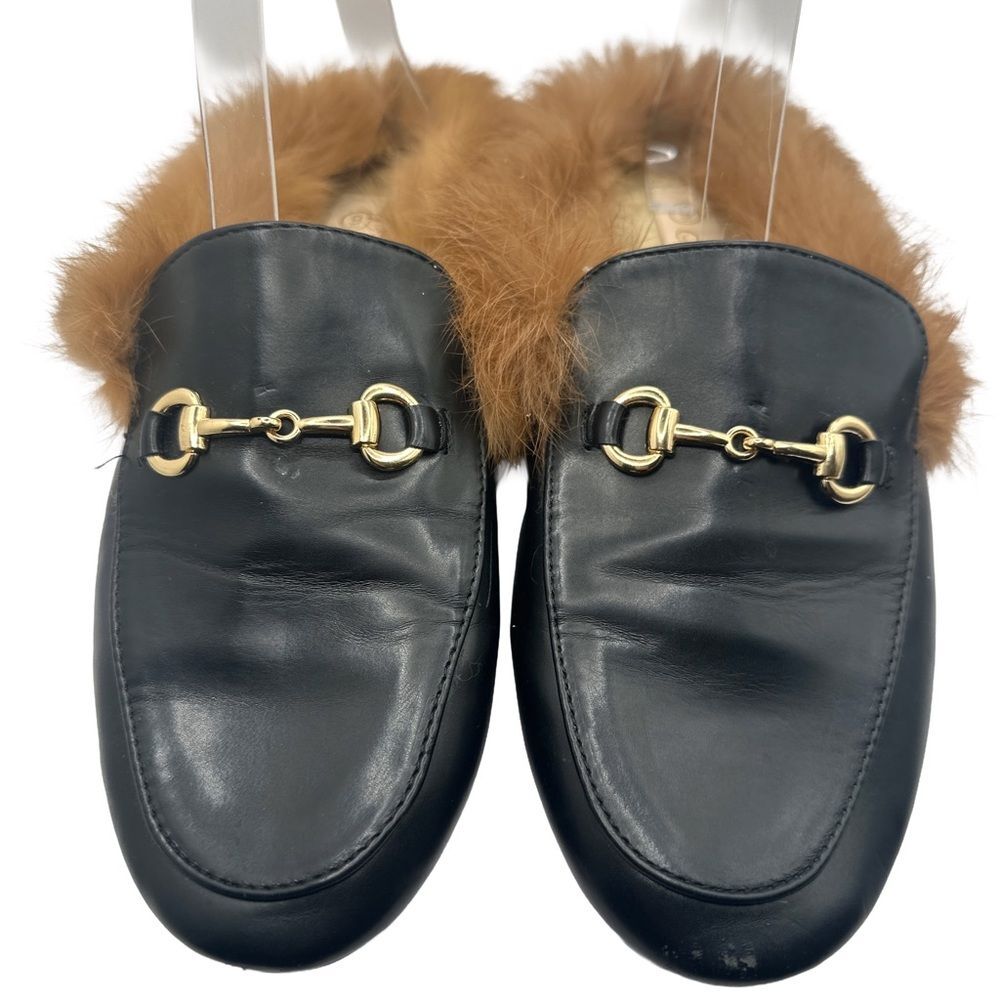 Mata Horsebit Black Mule Flat Fur Trim Loafers